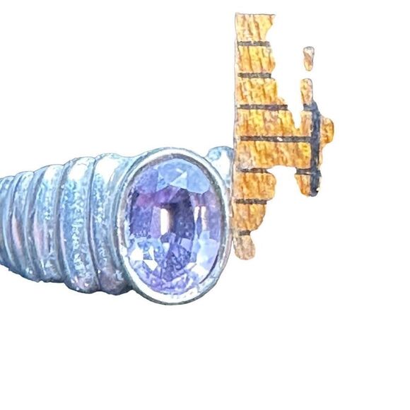 Sterling silver 925 amethyst ring oval with ribbed pattern - Picture 3 of 10